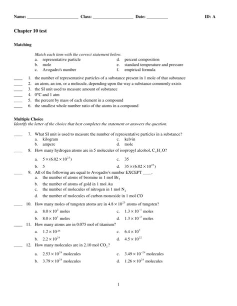 Download Chemistry Chapter 10 Test Answers 