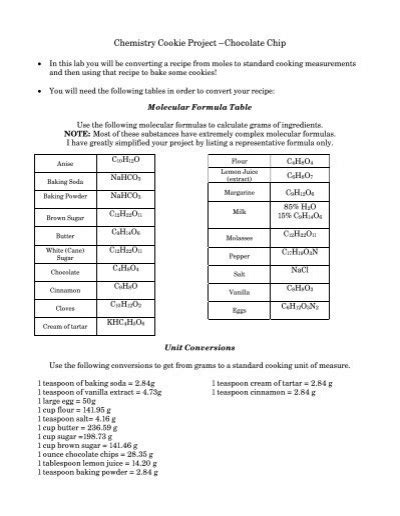 Download Chemistry Cookie Project Chocolate Chip Answers To Math 