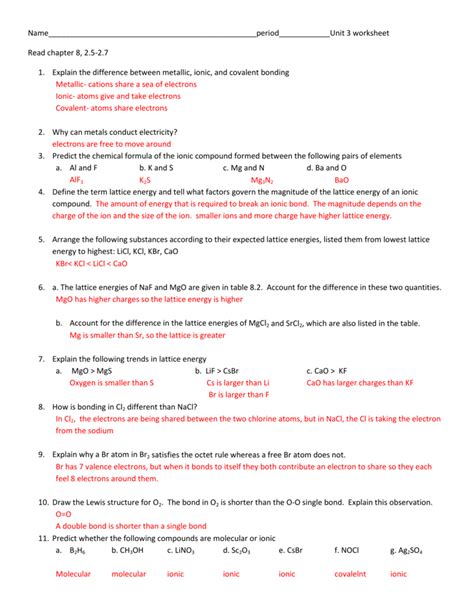 Download Chemistry Covalent Bonding Packet Answers 