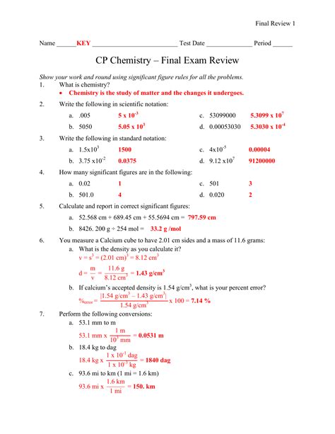 Read Chemistry Final Exam Study Guide 