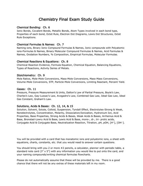 Read Chemistry Final Exam Study Guide Spring 2012 