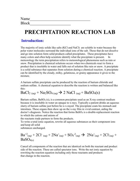 Download Chemistry Lab Report Precipitation Reactions Answers 