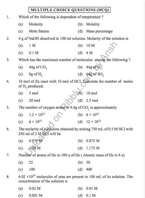 Download Chemistry Mcqs For Class 11 Chapter Wise 