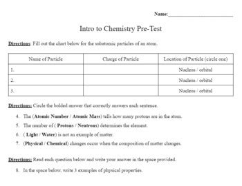 Read Online Chemistry Pretest With Answers 