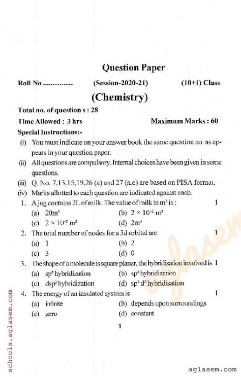 Download Chemistry Question Paper For Class 11 