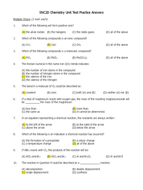 Read Chemistry Questions And Answers For High School Pdf 