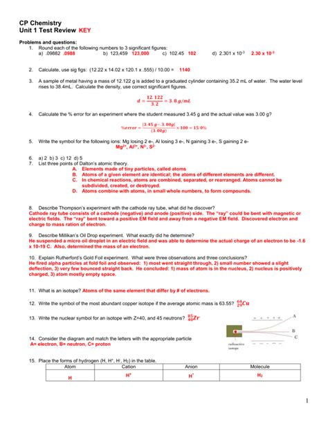 Full Download Chemistry Unit 1 Review Answers 