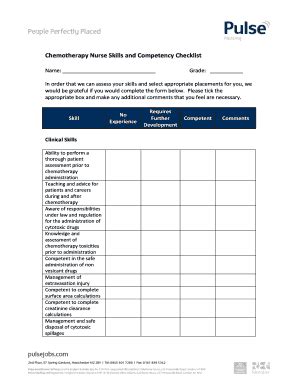 Chemo Competency Checklist For Nurses Administering Chemotherapy