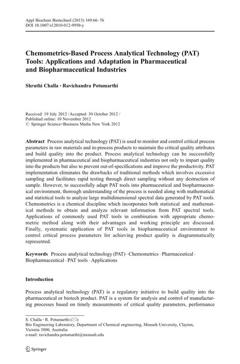Chemometrics Based Process Analytical Technology Pat