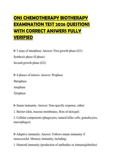 chemotherapy biotherapy post test form a