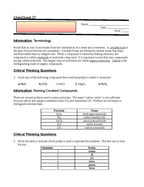 Chemquest 22 Answer Key