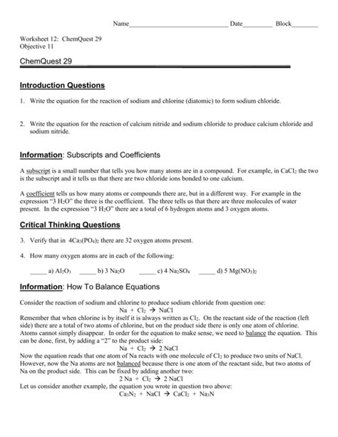 chemquest 29 balancing equations