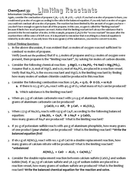 chemquest 33 limiting reactants answer key