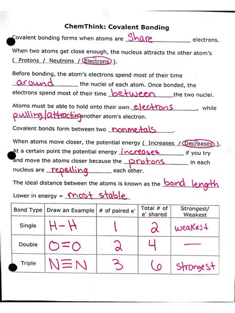 Chemthink Covalent Bonding Answer Key