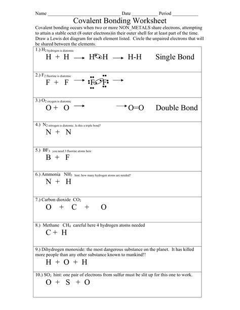 Chemthink Covalent Bonding Worksheet Answers Covalent Bonds Worksheet With Answers - Covalent Bonds Worksheet With Answers