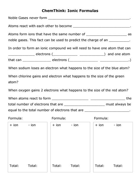 Chemthink Ionic Formulas Answers