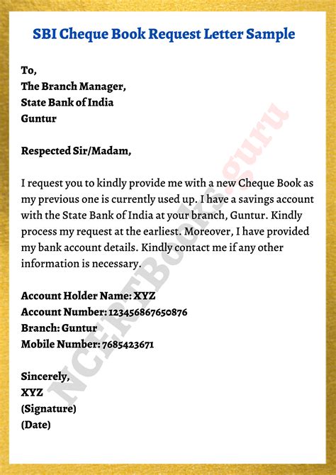 Cheque Book Request Letter