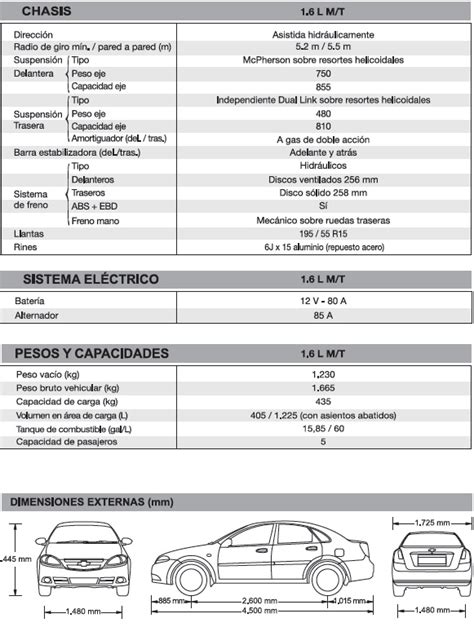 chevrolet optra 1.6 ficha técnica