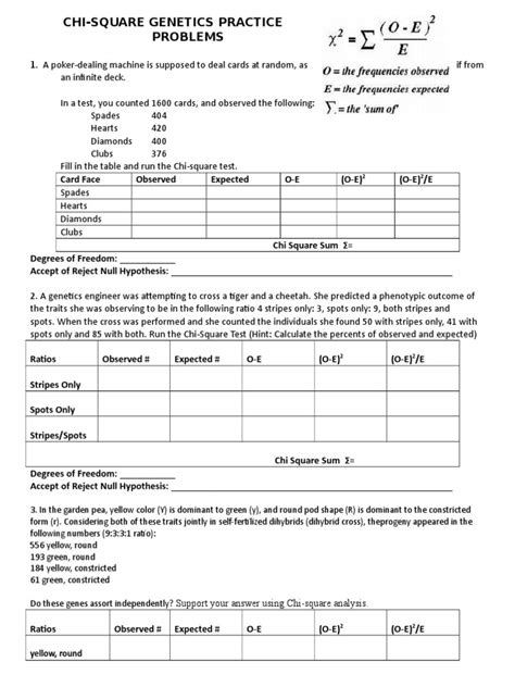 Chi Square Genetics Practice Problems Worksheet280185356