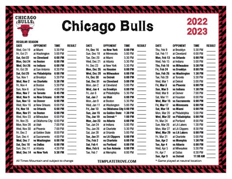 chicago bulls schedule in excel