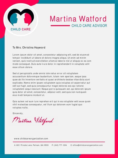 child care verification letterhead template