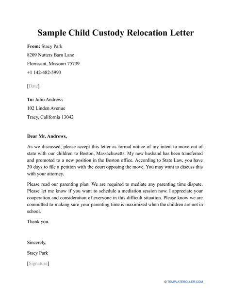 Child Custody Authorization Letter Sample
