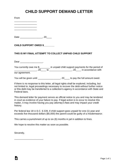 Child Support Demand Letter
