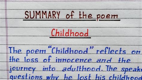Childhood Class 11 Summary