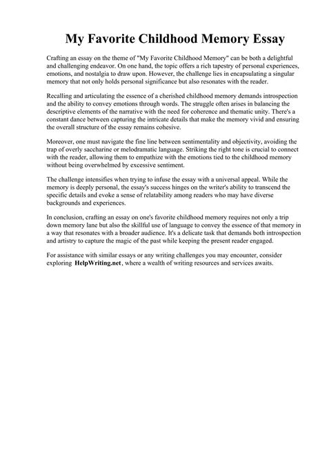 Childhood Memory Introduction Essay Example