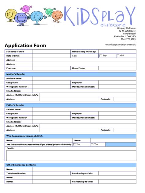 Childrens Place Printable Application Form