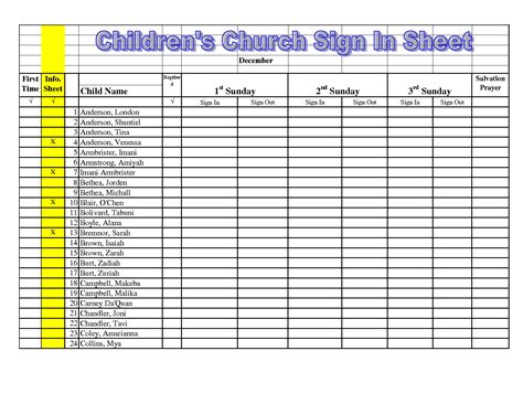 Childrenu0027s Church Sign In Sheet Template Excel Templates Preschool Sign In Sheet Template - Preschool Sign In Sheet Template