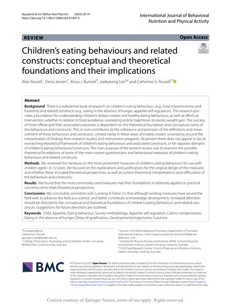 Childrenu0027s Eating Behaviours And Related Constructs Conceptual And Children Science Activity - Children Science Activity