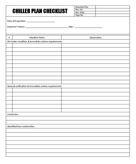 chiller plant installation checklist