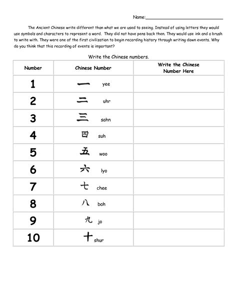 Chinese Number Mdash Printable Worksheet Chinese Numbers 110 Printable - Chinese Numbers 110 Printable