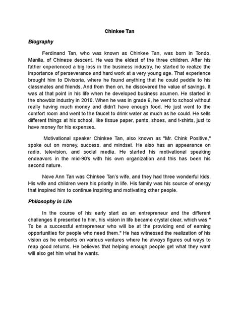 chinkee tan biography sample