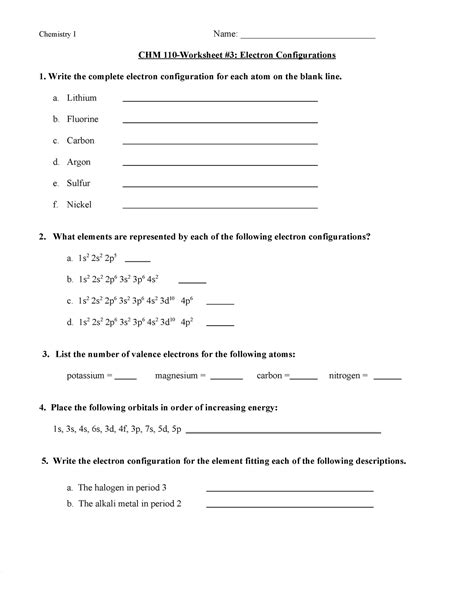 Chm 110 Chapter 2 Worksheet 3 Electron Configurations Chemistry Electron Configuration Worksheet Answers - Chemistry Electron Configuration Worksheet Answers