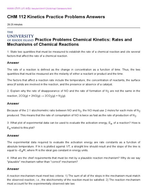 Chm 112 Kinetics Practice Problems Answers University Of Chemical Kinetics Worksheet Answers - Chemical Kinetics Worksheet Answers