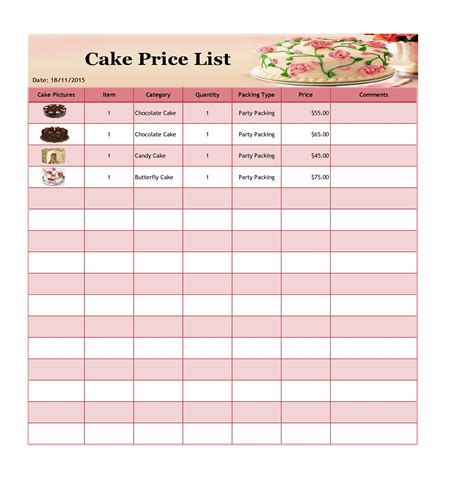 Chocolate For Price List Form