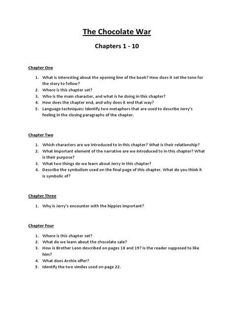 Chocolate War Study Guide Answer Sheets