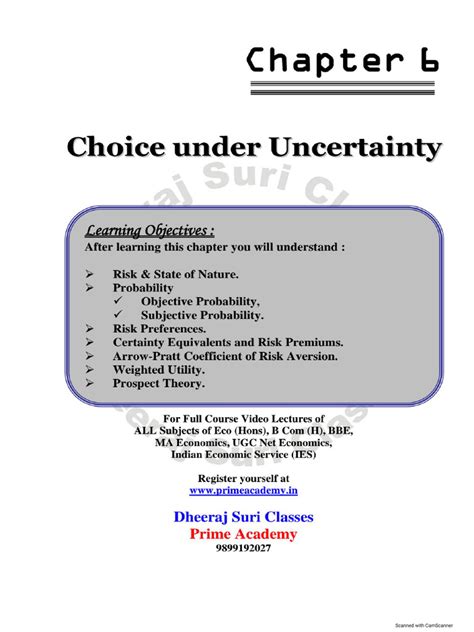 Choice Under Uncertainty Chapter 6