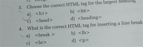 Choose The Correct Html Tag For The Largest Heading