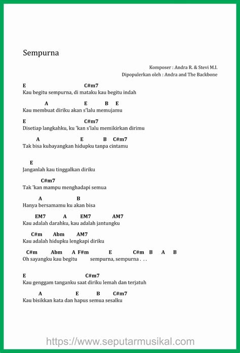 CHORD SEMPURNA D 📁 Chord dan Lirik 'Sempurna' oleh Andra and the BackBone