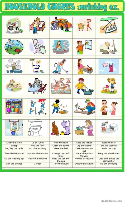 Chores Flashcards Handouts And Worksheets Mes English Household Chores Worksheet For Kindergarten - Household Chores Worksheet For Kindergarten