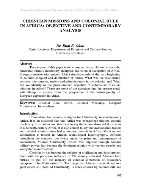Read Online Christian Missions And Colonial Rule In Africa Objective 