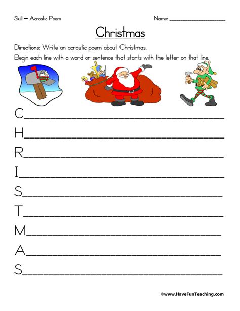 Christmas Acrostic Poem Worksheet Activity For Kids Christmas Acrostic Poem Template - Christmas Acrostic Poem Template