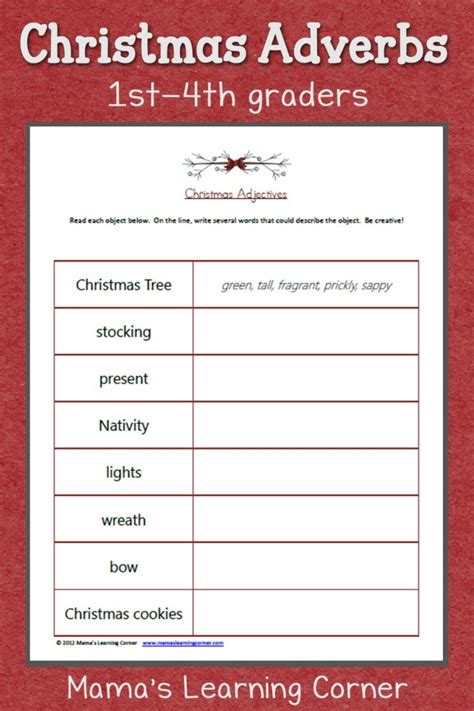 Christmas Adjectives Worksheet Mamas Learning Corner Christmas Adjectives Worksheet - Christmas Adjectives Worksheet