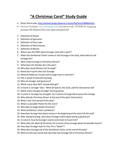 Christmas Carol Study Guide Common Core