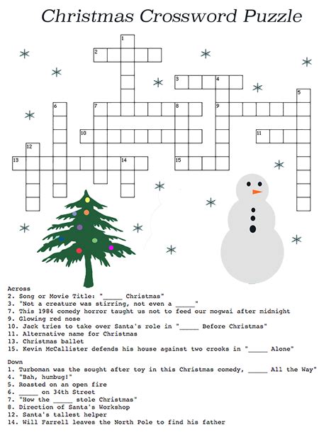 Christmas Crossword Puzzle Worksheet Middle Of Christmas Crossword - Middle Of Christmas Crossword