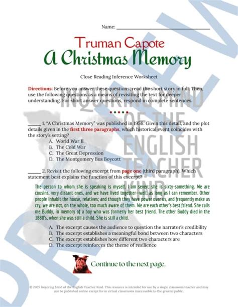 Christmas Memory Literary Analysis Skillbuilder Answers