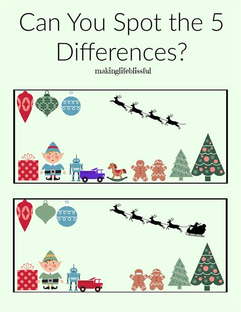 Christmas Spot The Difference Easy Preschool Printable Christmas Spot The Difference Printable - Christmas Spot The Difference Printable